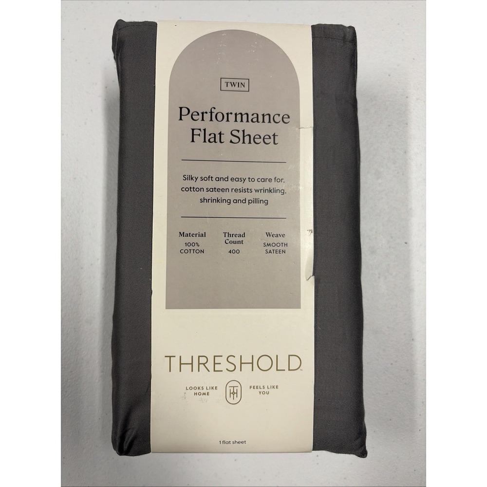 Threshold Twin 100% Cotton 400 Thread Count Dark Gray Flat Sheet